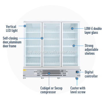 Stormarknad upprätt transparent LCD-dubbelglasdörrkylskåp